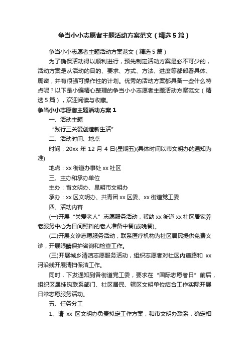 争当小小志愿者主题活动方案范文（精选5篇）