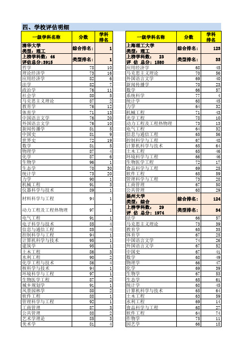 教育部大学学科评估明细(按学校排列)