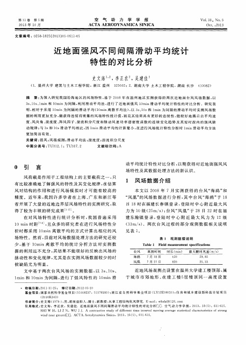 近地面强风不同间隔滑动平均统计特性的对比分析