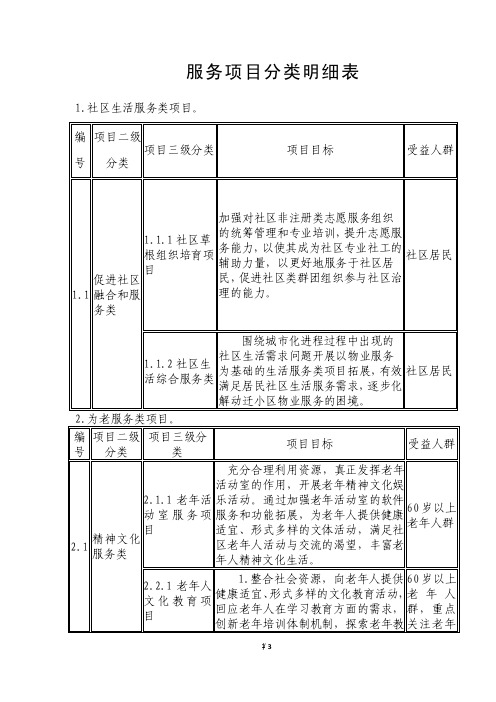 服务项目分类明细表