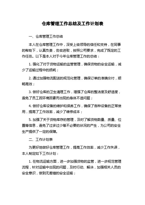 仓库管理工作总结及工作计划表