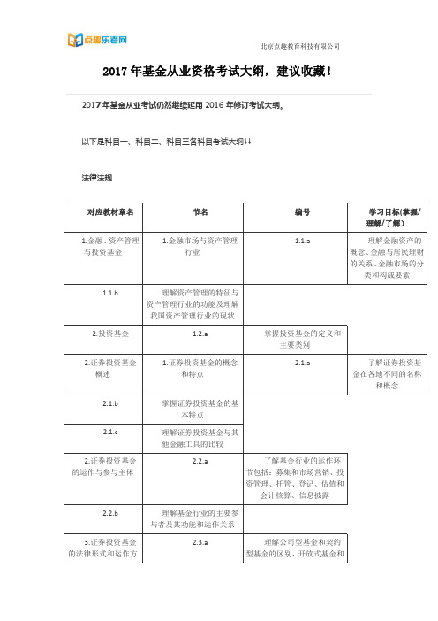 2017年基金从业资格考试大纲(点趣乐考网)