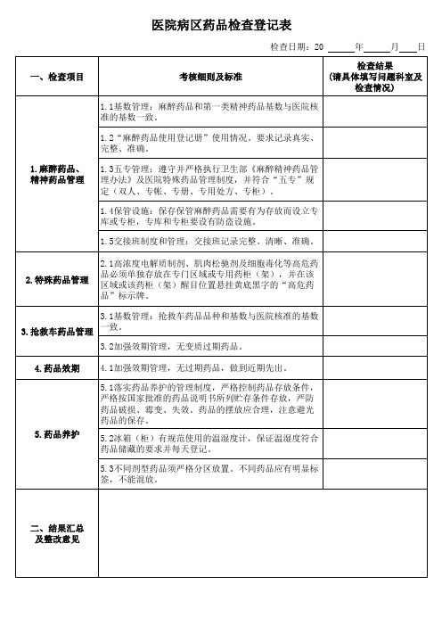 医院病区药品检查登记表