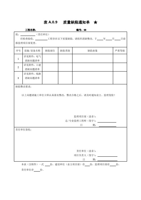 监理初验质量缺陷通知单