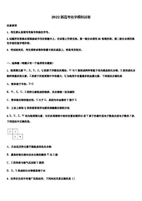 2022年河南省实验中学高考冲刺模拟化学试题(含答案解析)