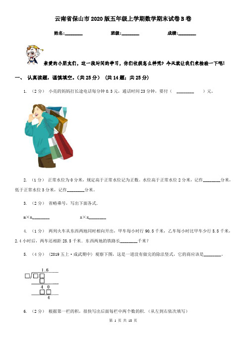 云南省保山市2020版五年级上学期数学期末试卷B卷