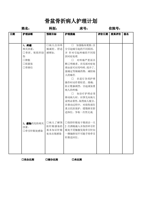 骨盆骨折病人护理计划