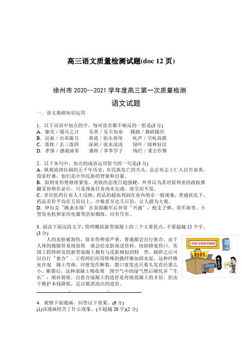 高三语文质量检测试题(doc 12页)