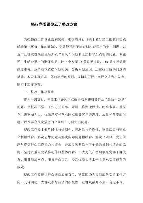 银行党委领导班子整改方案