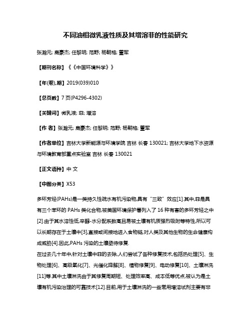 不同油相微乳液性质及其增溶菲的性能研究