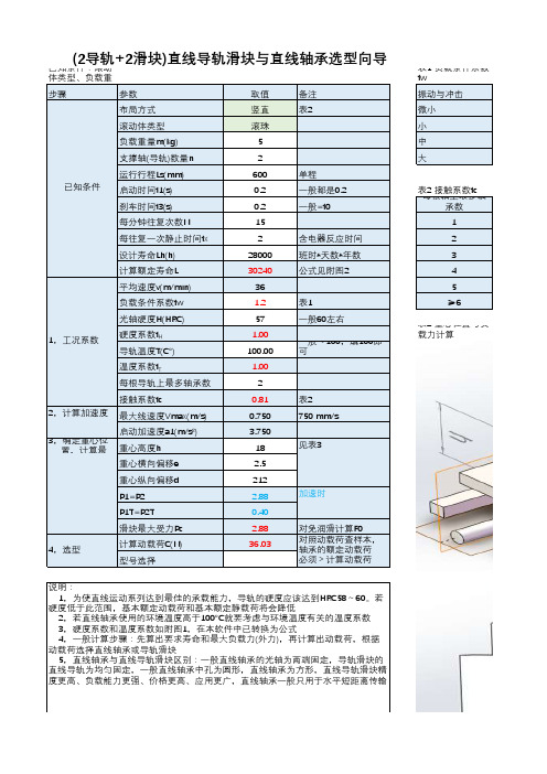 2x1直线导轨滑块与直线轴承 计算表