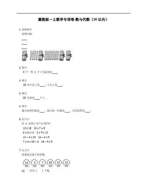 冀教版一上数学专项卷-数与代数(20以内)