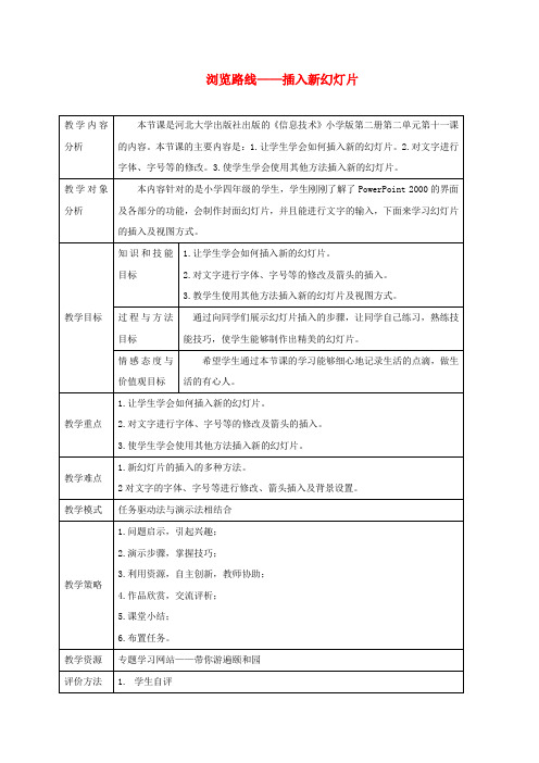 小学信息技术第二册 浏览路线—插入新幻灯片教案