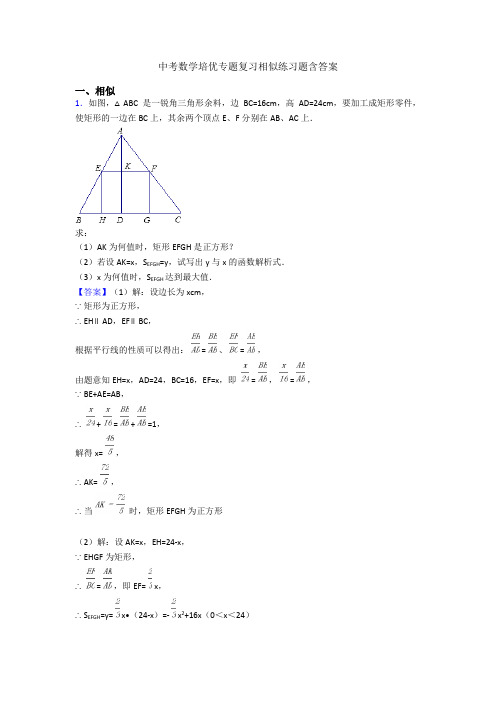 中考数学培优专题复习相似练习题含答案