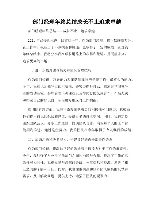 部门经理年终总结成长不止追求卓越