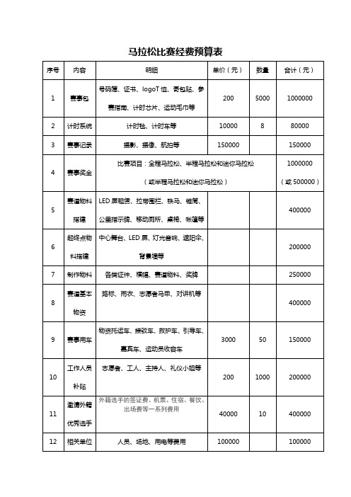 武胜国际马拉松经费预算