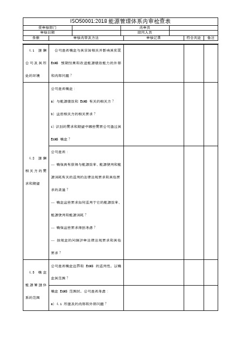 ISO50001 2018内审检查表