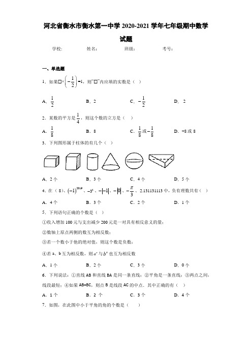 河北省衡水市衡水第一中学2020-2021学年七年级期中数学试题