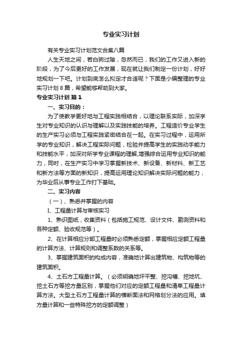 有关专业实习计划范文合集八篇