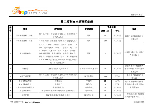 员工福利支出标准明细表