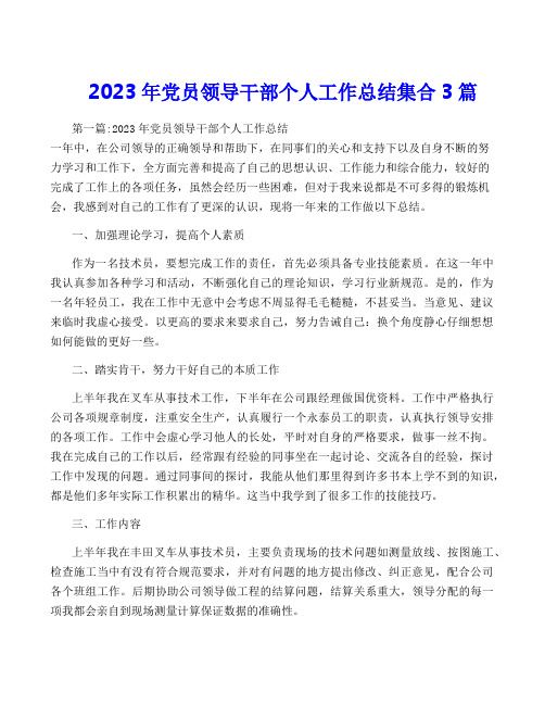 2023年党员领导干部个人工作总结集合3篇