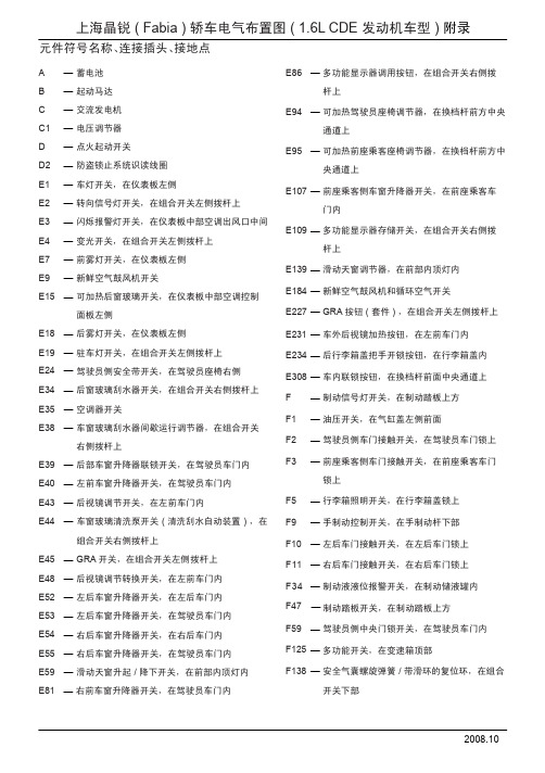 上海晶锐 ( fabia ) 轿车电气布置图 ( 16l cde 发动机车型 ) 元件及插头名称