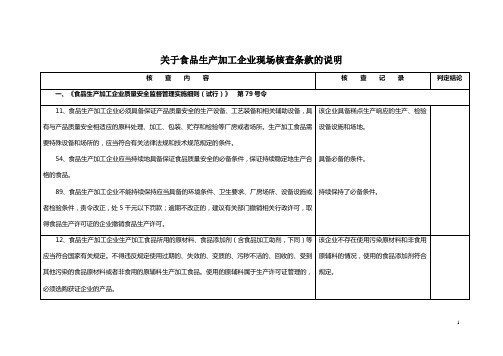 食品QS现场核查条款的说明