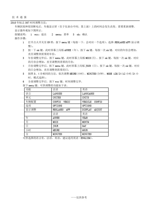 技 术 通 报.2010年标致307时间调整方法