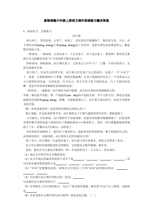 新版部编六年级上册语文课外阅读练习题含答案