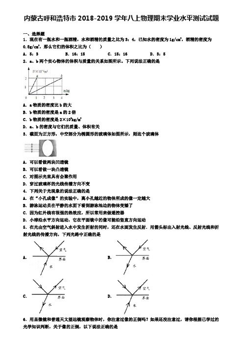 内蒙古呼和浩特市2018-2019学年八上物理期末学业水平测试试题