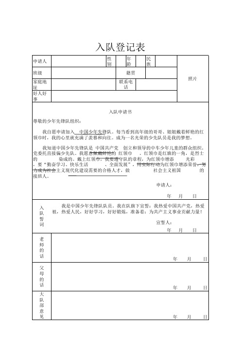 新队员入队登记表