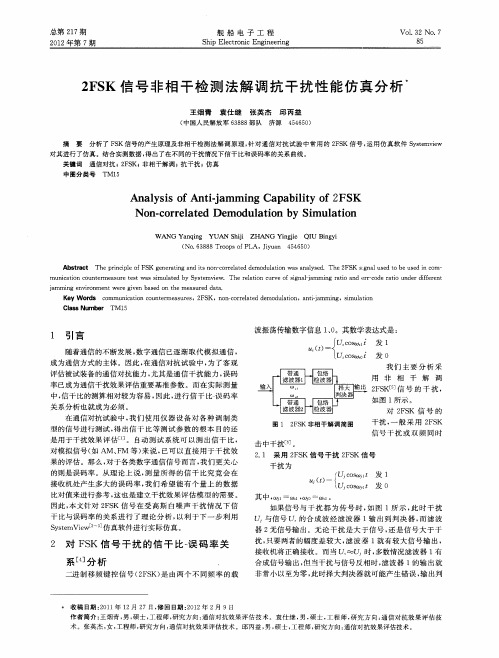 2FSK信号非相干检测法解调抗干扰性能仿真分析