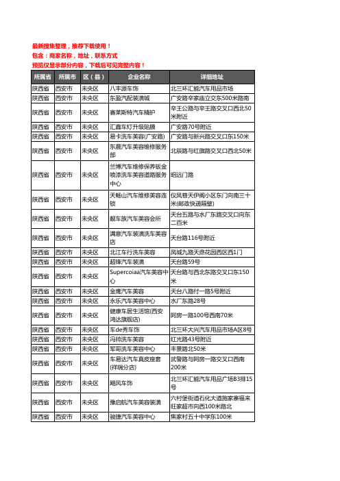 新版陕西省西安市未央区汽车美容企业公司商家户名录单联系方式地址大全300家