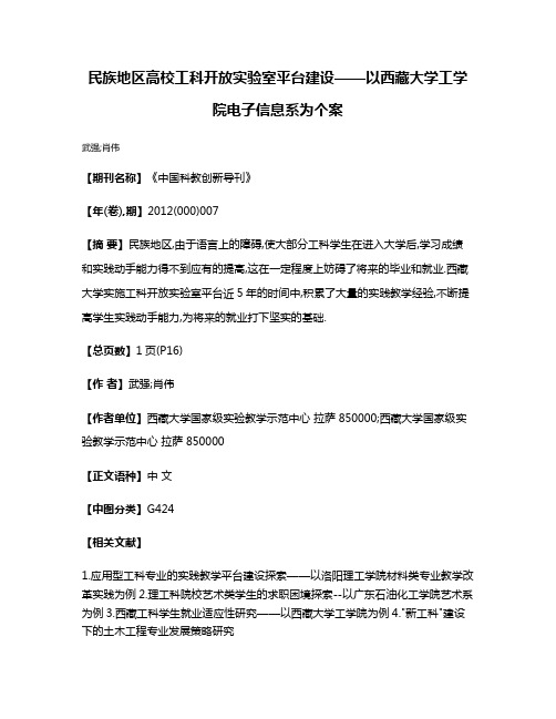 民族地区高校工科开放实验室平台建设——以西藏大学工学院电子信息系为个案