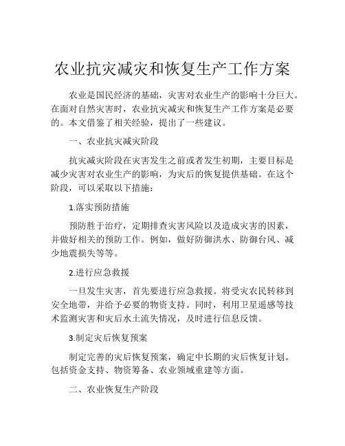 农业抗灾减灾和恢复生产工作方案