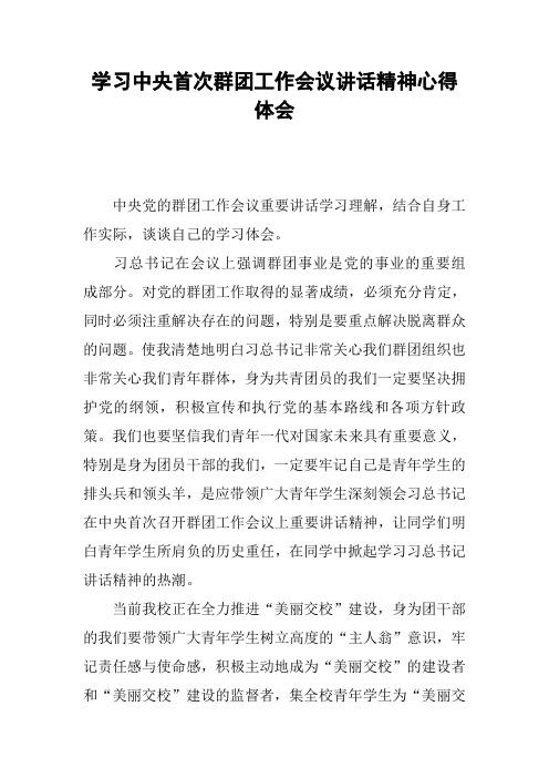 学习中央首次群团工作会议讲话精神心得体会