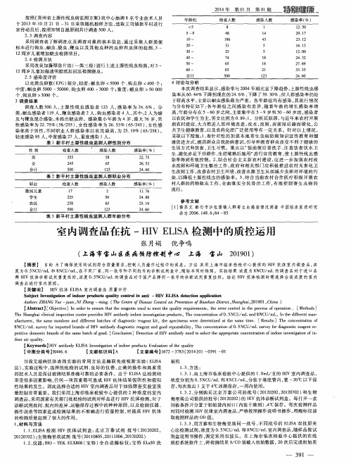 室内调查品在抗-HIVELISA检测中的质控运用