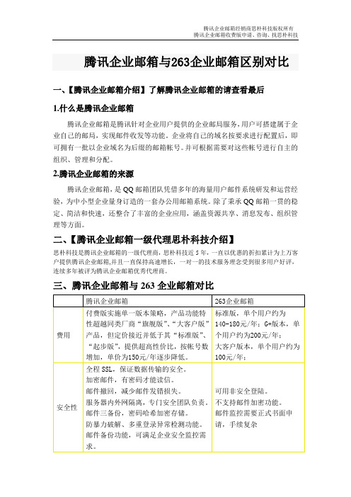 腾讯企业邮箱与263企业邮箱区别对比