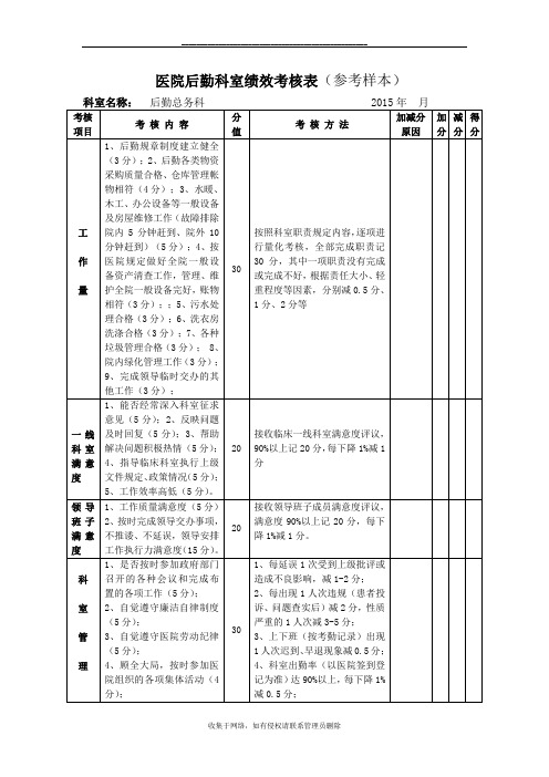 最新后勤总务科绩效考核表