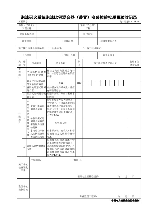 5.33.18泡沫灭火系统泡沫比例混合器(装置)安装检验批质量验收记录