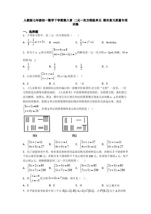 人教版七年级初一数学下学期第八章 二元一次方程组单元 期末复习质量专项训练