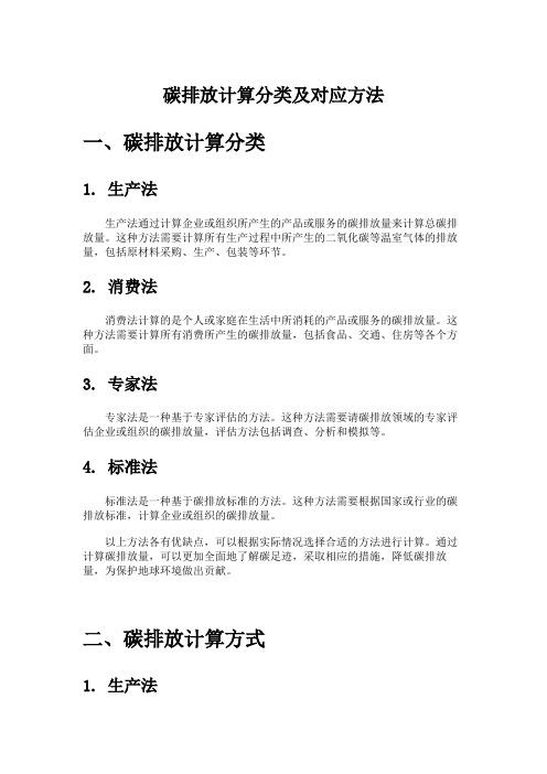 碳排放计算分类及对应方法