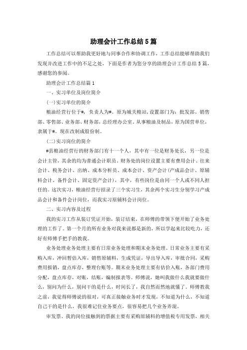 助理会计工作总结5篇