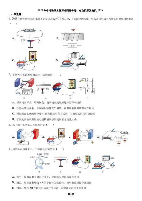 2024年中考物理总复习冲刺综合卷：电动机和发电机(12)