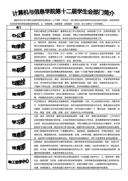 计算机与信息学院第十二届学生委员会简介