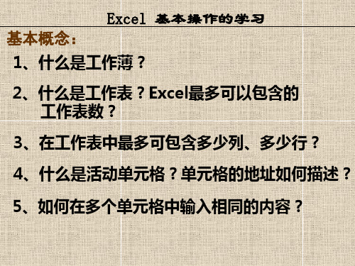 Excel基本操作的学习精品PPT课件