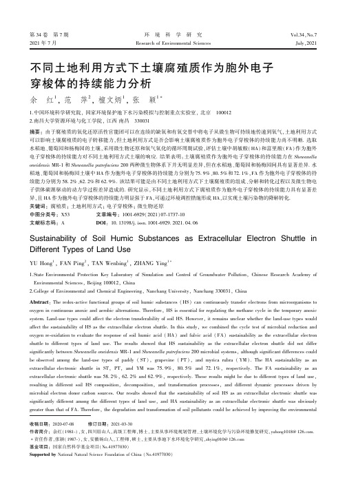 不同土地利用方式下土壤腐殖质作为胞外电子穿梭体的持续能力分析