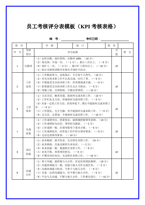 kpⅰ考核表格