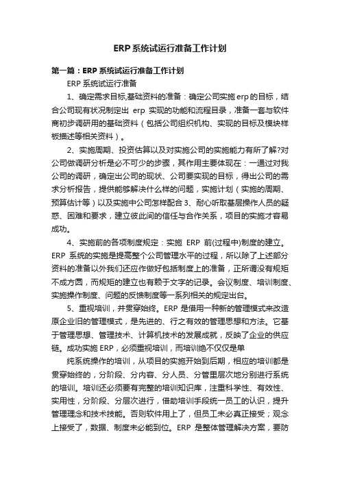 ERP系统试运行准备工作计划