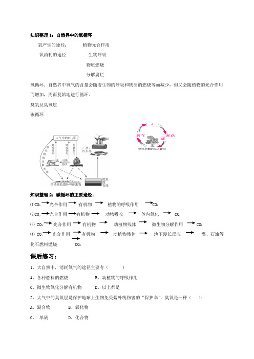 浙教版八年级科学下册课后作业：3.7 自然界中的氧循环和碳循环